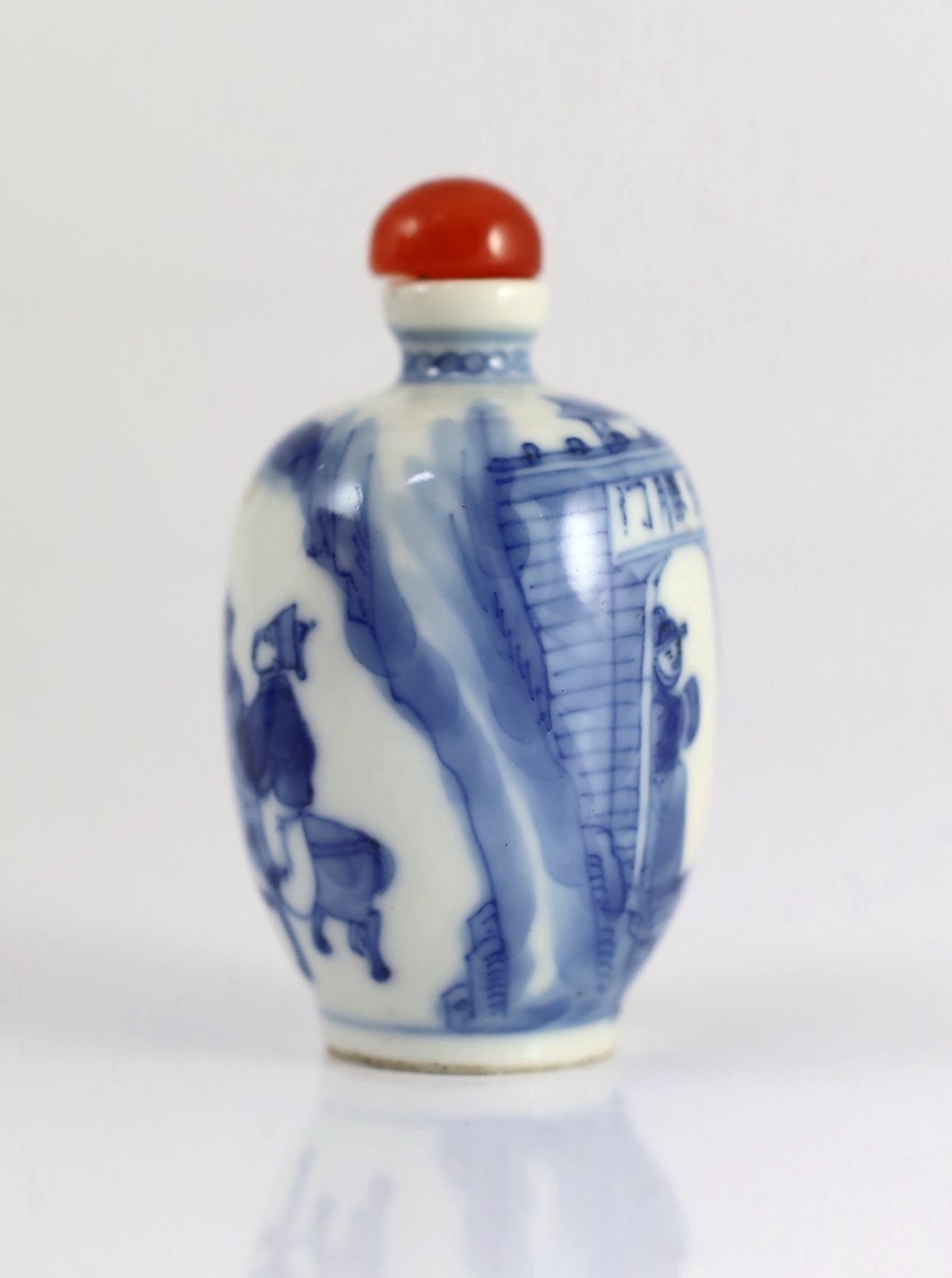 A Chinese blue and white snuff bottle, Yongzheng mark, 1850-1900, 6.5cm high